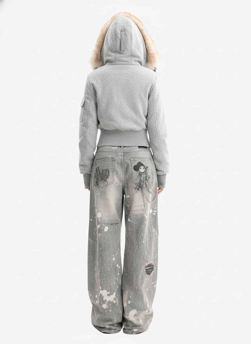 Retro Faux Fur Collar Fleece Zip Up Hoodie Jacket