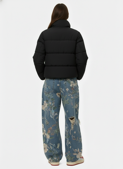 Vintage Asymmetric Zip High-Neck Puffer Jacket