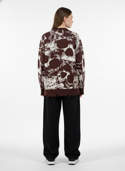 Dark Street Skull Frayed Hem Sweater