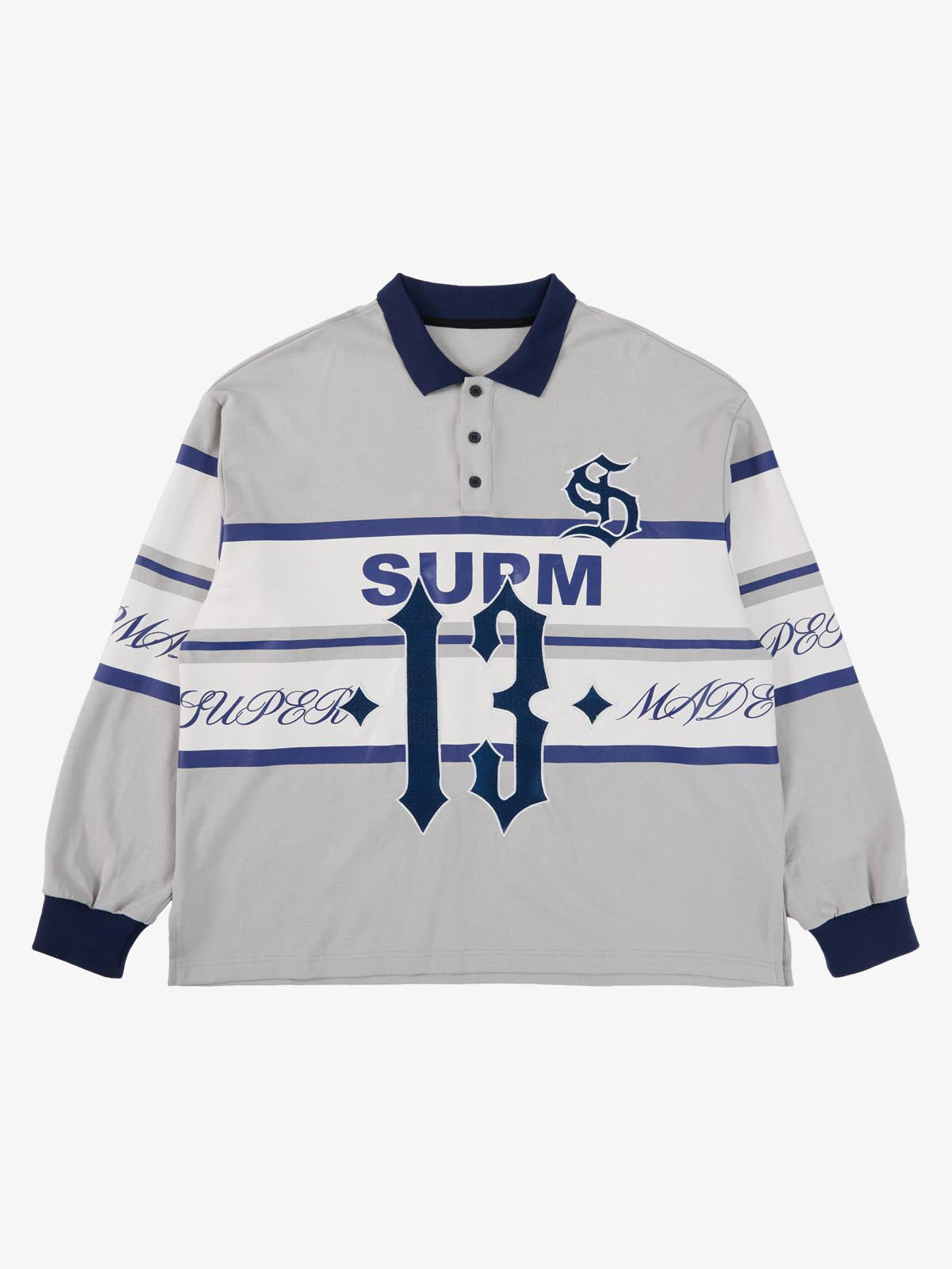 Supermade Color-Blocked Polo Collar Embroidered Print Long-Sleeved Jersey?