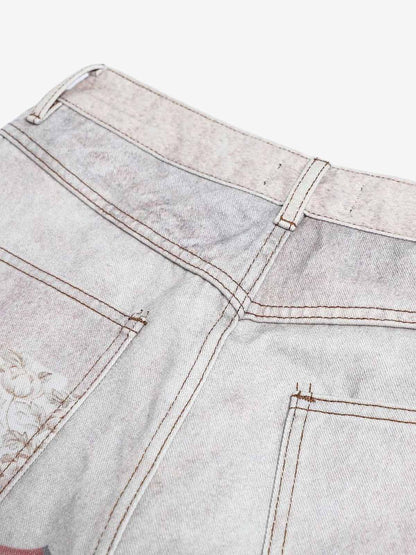 Cotton Patchwork Wide Leg Pants with Equestrian Print and Plaid Details?