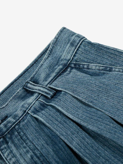 High Waist Pleated Wide Leg Jeans