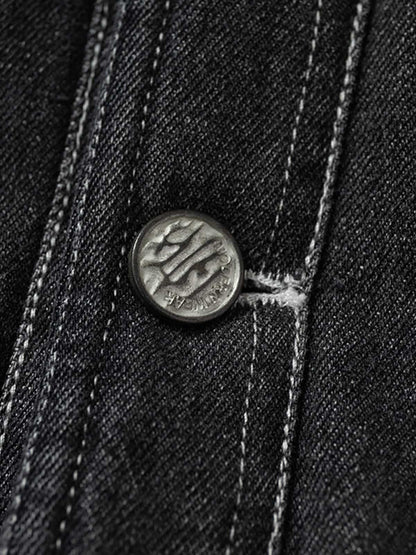 Stylish Denim Jacket with Cable Knit Sleeves and Leather Patches for Men 