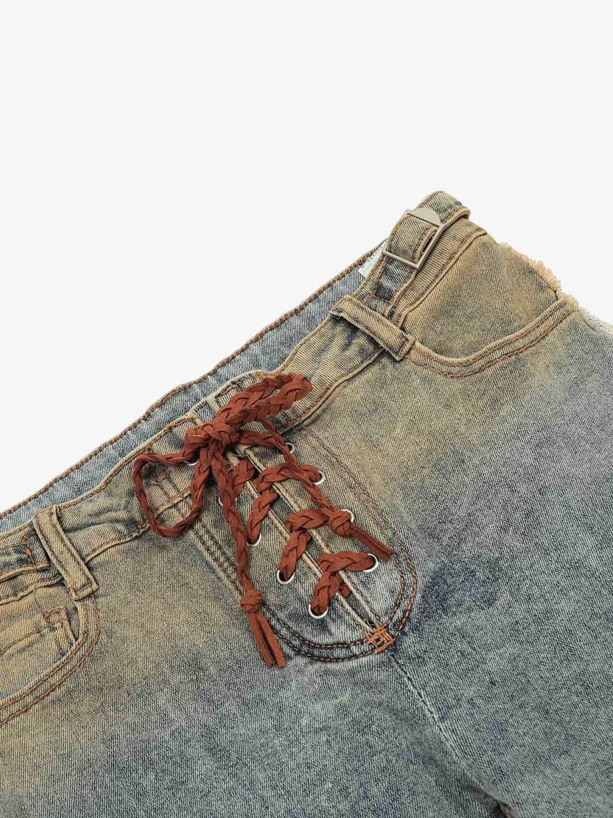 Street High-Waisted Tie-Up Flared Jeans