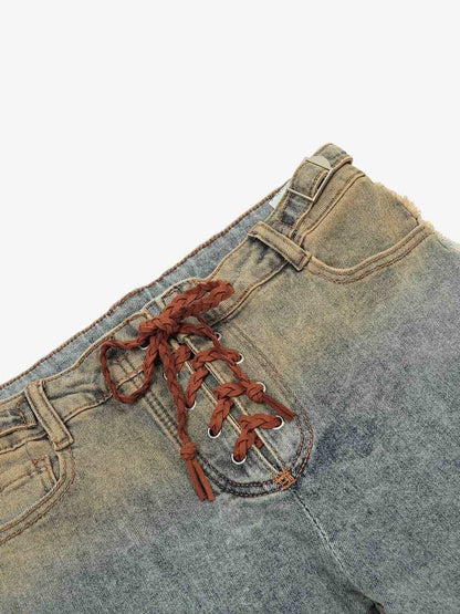 Street High-Waisted Tie-Up Flared Jeans