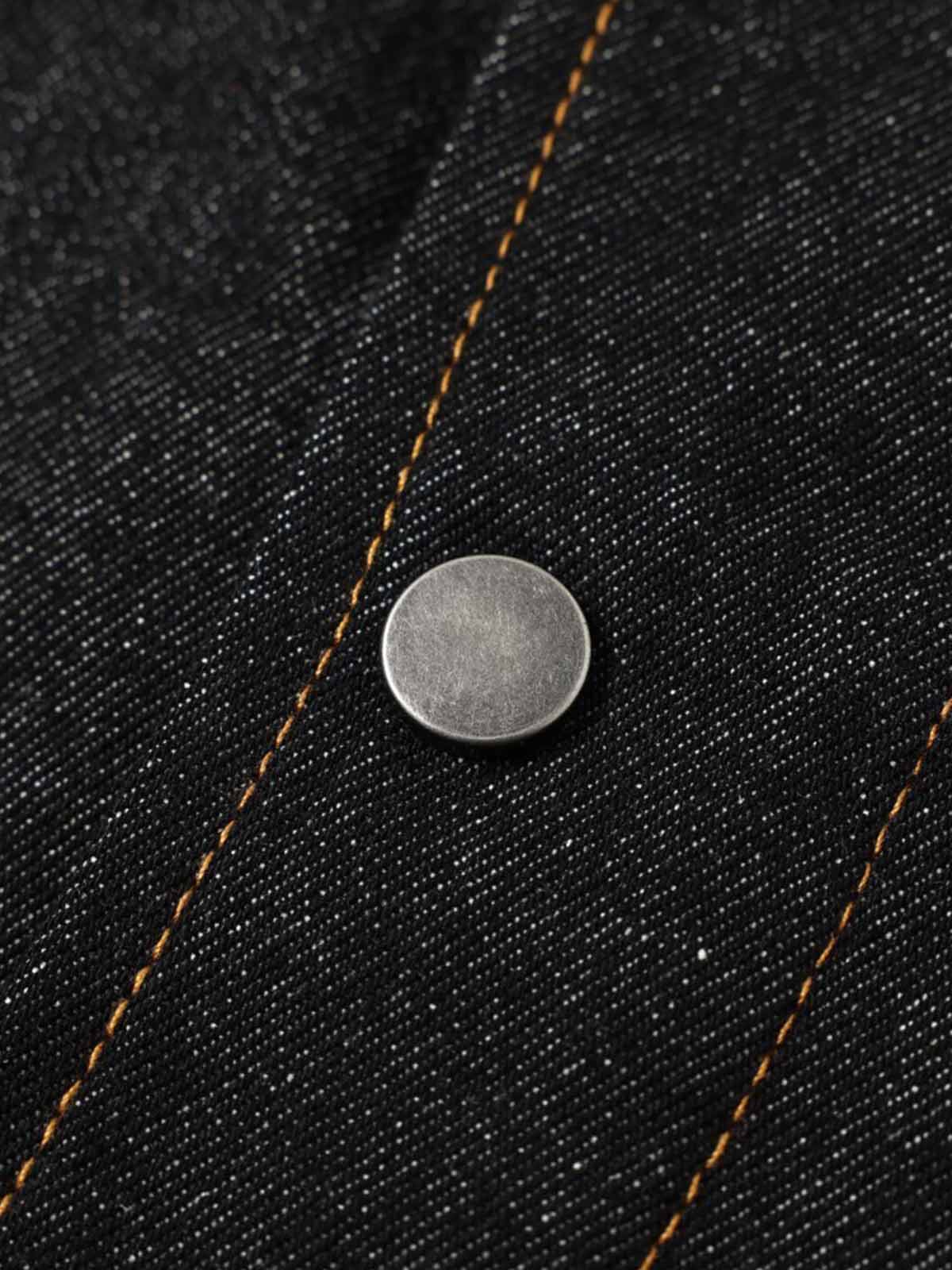 Dark Denim Toggle Button Jacket with Stand Collar and Front Pockets 
