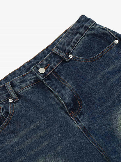 Washed Distressed Deconstructed Split Work Jeans 