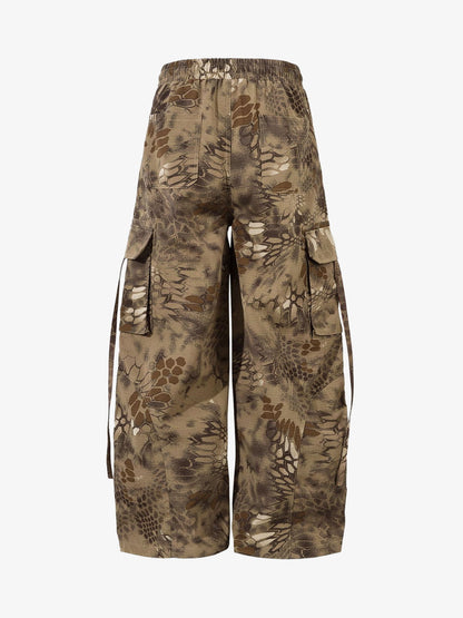 Camouflage Cargo Culottes with Adjustable Drawstring and Side Slits 