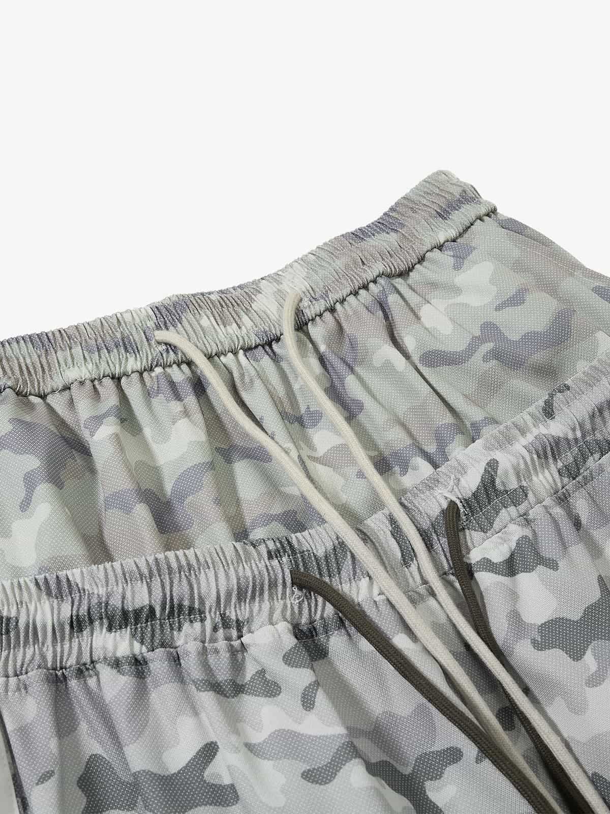 Cotton Blend Camouflage Wide Leg Sweatpants with Side Stripes and Elastic Waistband?