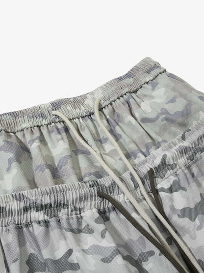 Cotton Blend Camouflage Wide Leg Sweatpants with Side Stripes and Elastic Waistband?