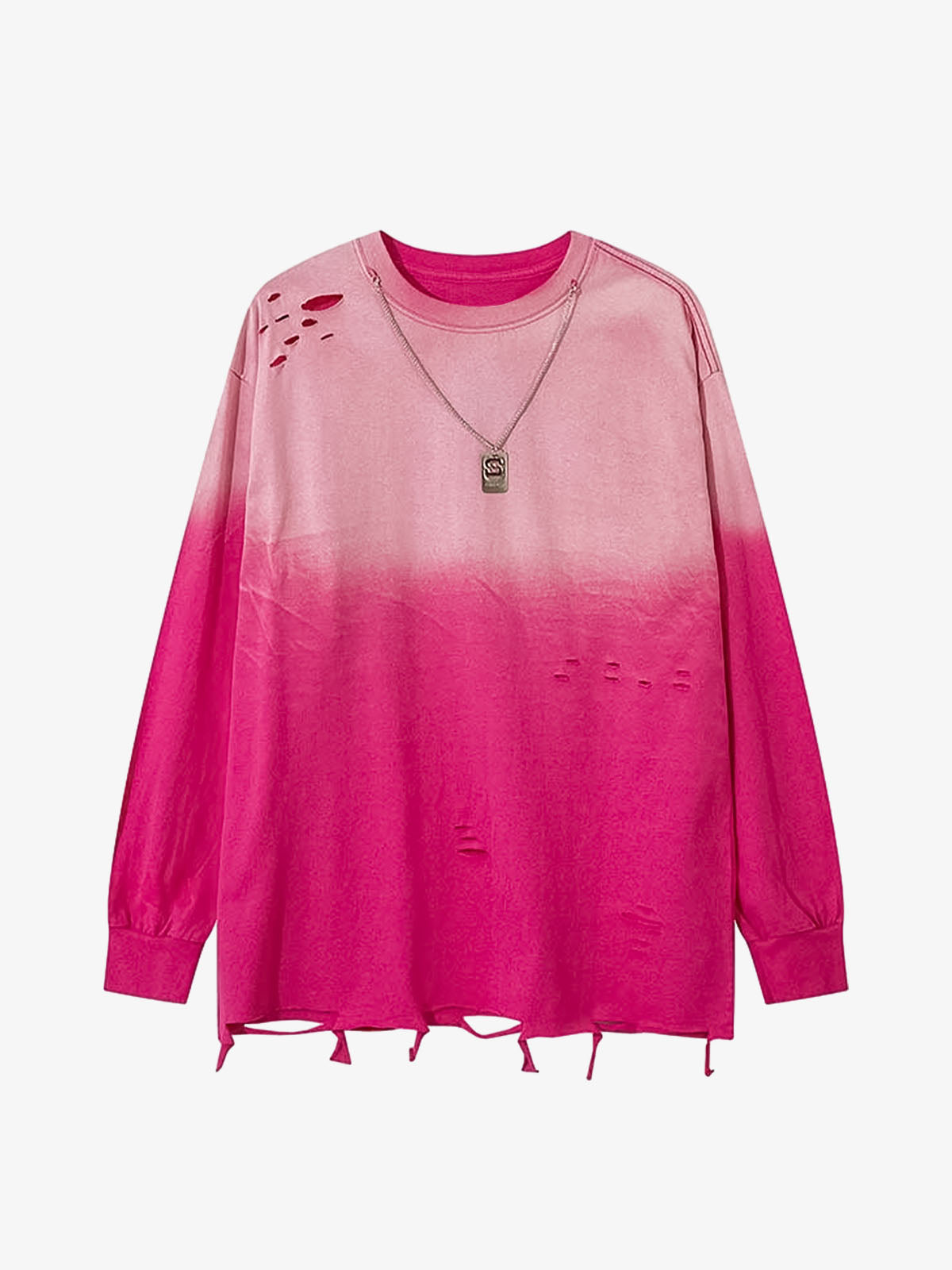 Gradient Hole Contrast Color Long Sleeve T-shirt 