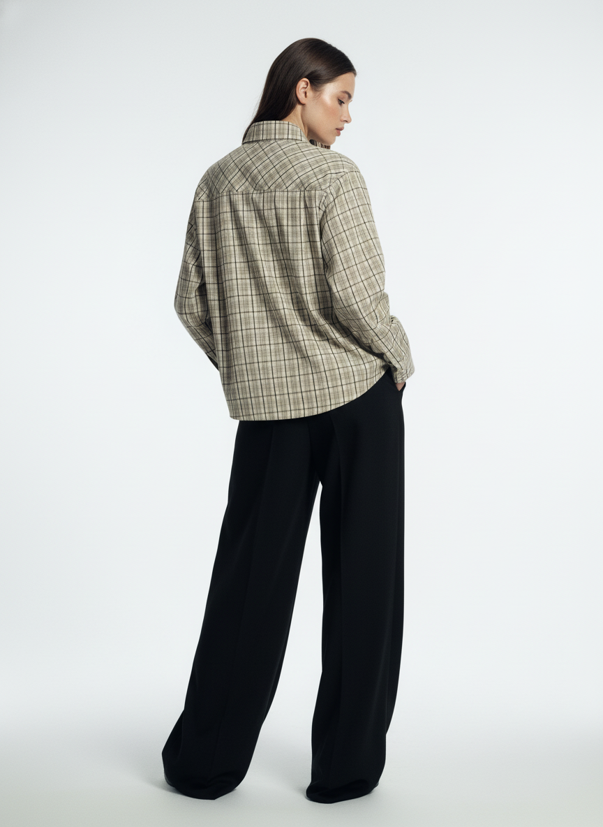 Street Print Lettering Plaid Long-Sleeve Shirt