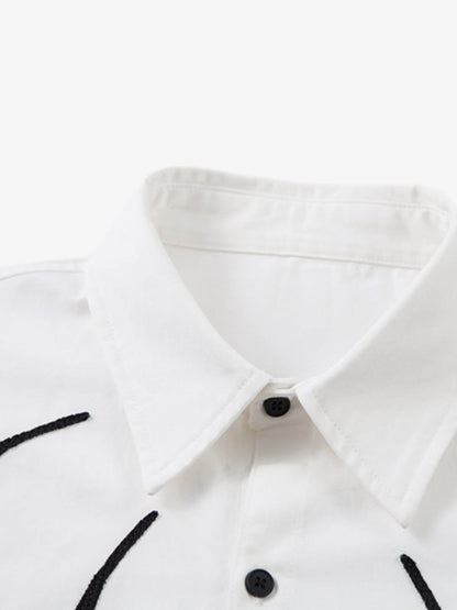 Cotton Blend Short Sleeve Shirt with Black Flame Print Long Sleeve Insert, Stylish Contrast Design for Men and Women?