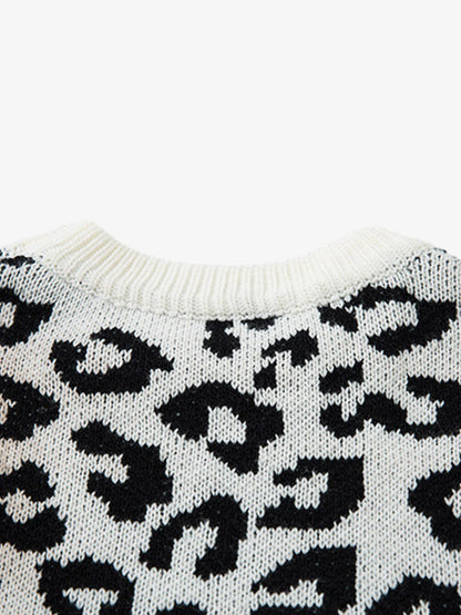 Leopard Print Knit Sweater for Women - Trendy and Cozy Fall/Winter Style 