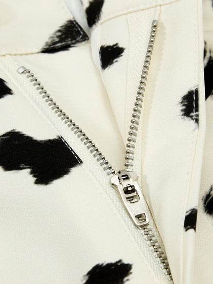 Cotton Blend Cow Print Wide Leg Trousers with Lace Trim?