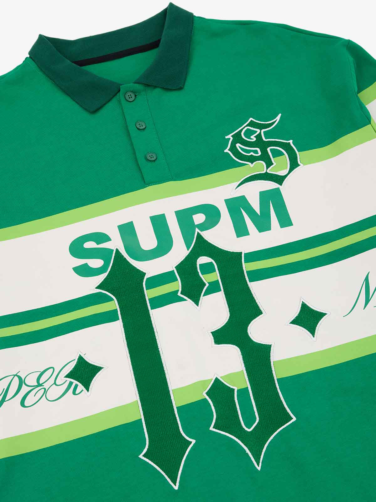 Supermade Color-Blocked Polo Collar Embroidered Print Long-Sleeved Jersey?