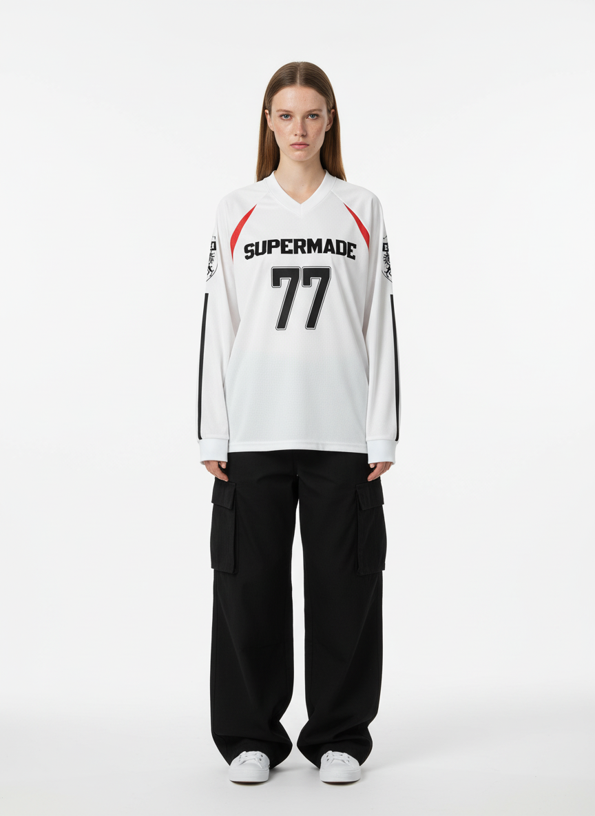 Street Jersey 77 Digital Print Striped Long Sleeve T-Shirt