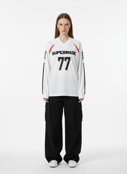 Street Jersey 77 Digital Print Striped Long Sleeve T-Shirt