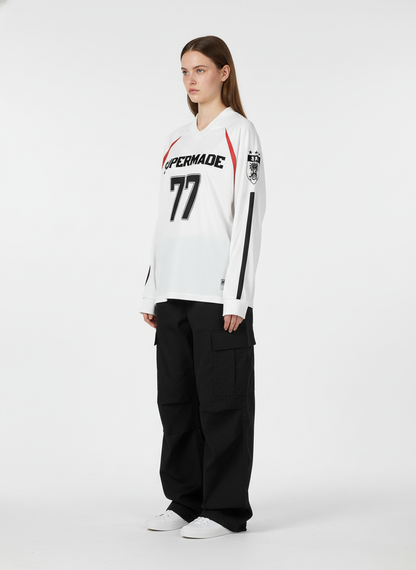 Street Jersey 77 Digital Print Striped Long Sleeve T-Shirt