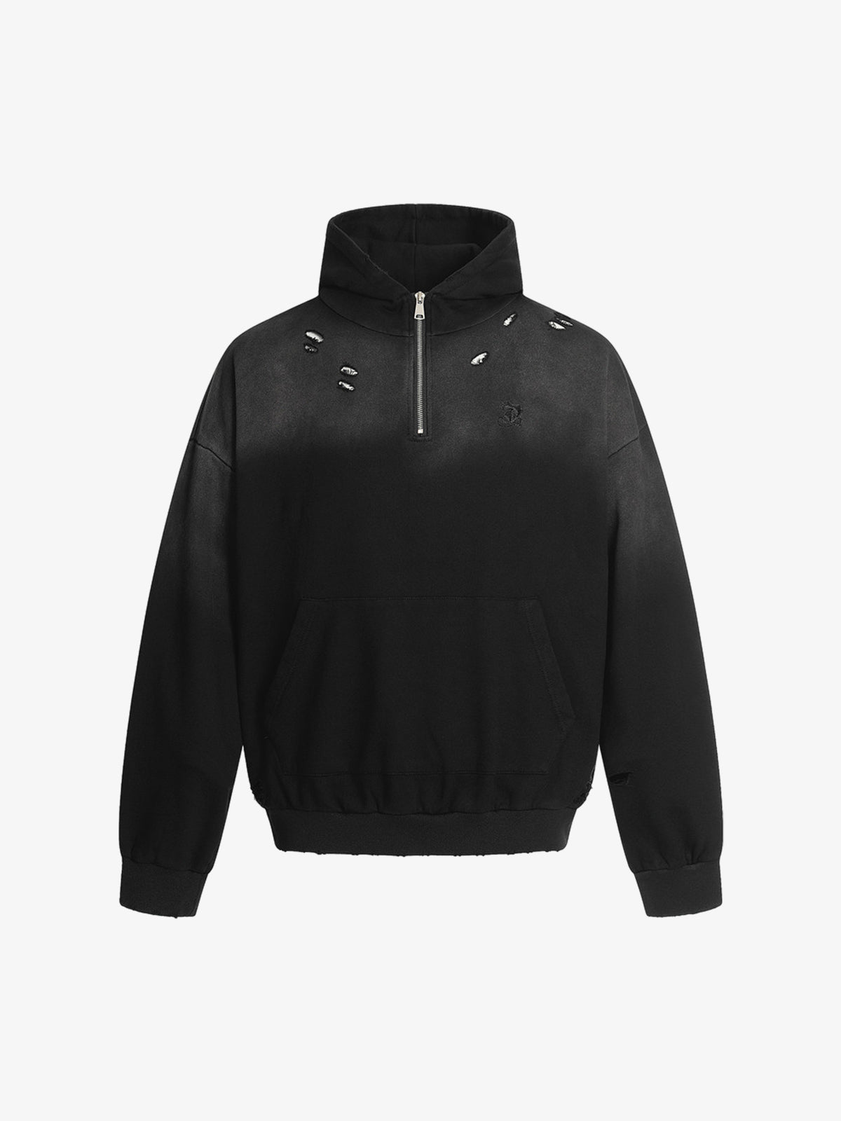 Street Distressed Half-Zip Ripped Hoodie 