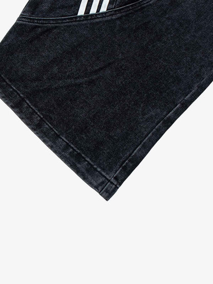 Denim Wide Leg Cropped Pants with White Stripe Design High Waist Fashion Trousers for Women 