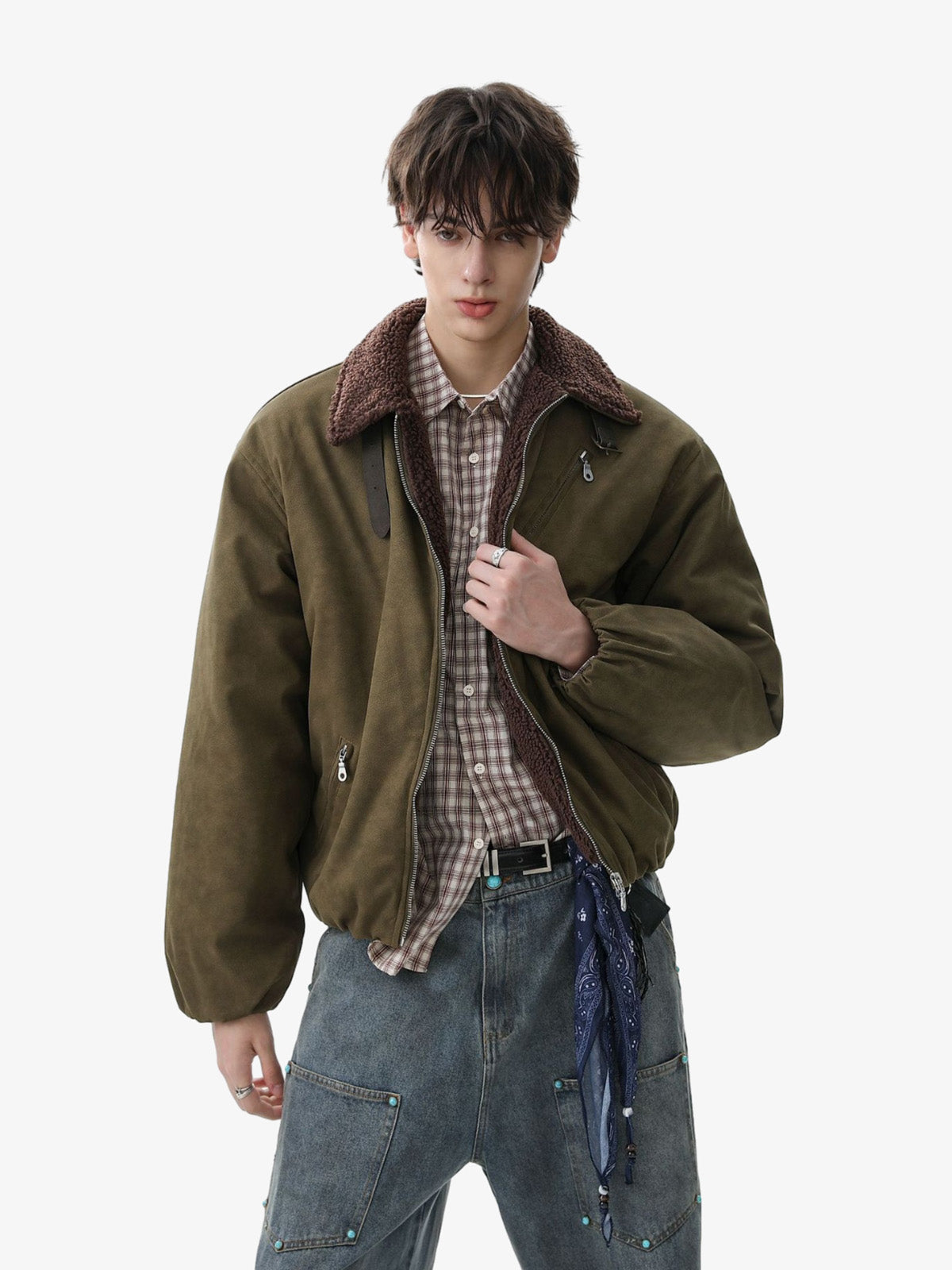 Stylish Brown Bomber Jacket with Faux Fur Collar - Perfect for Casual and Outdoor Wear 