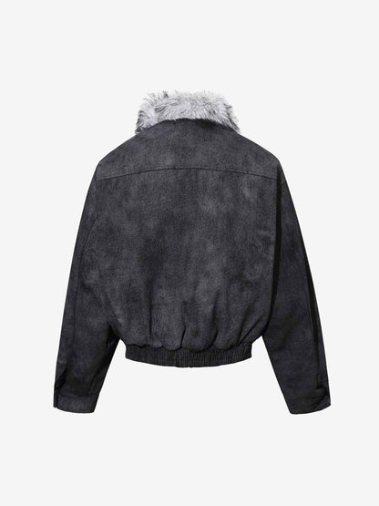 Fur Collar Moto-Style Zip Up Bomber Jacket 