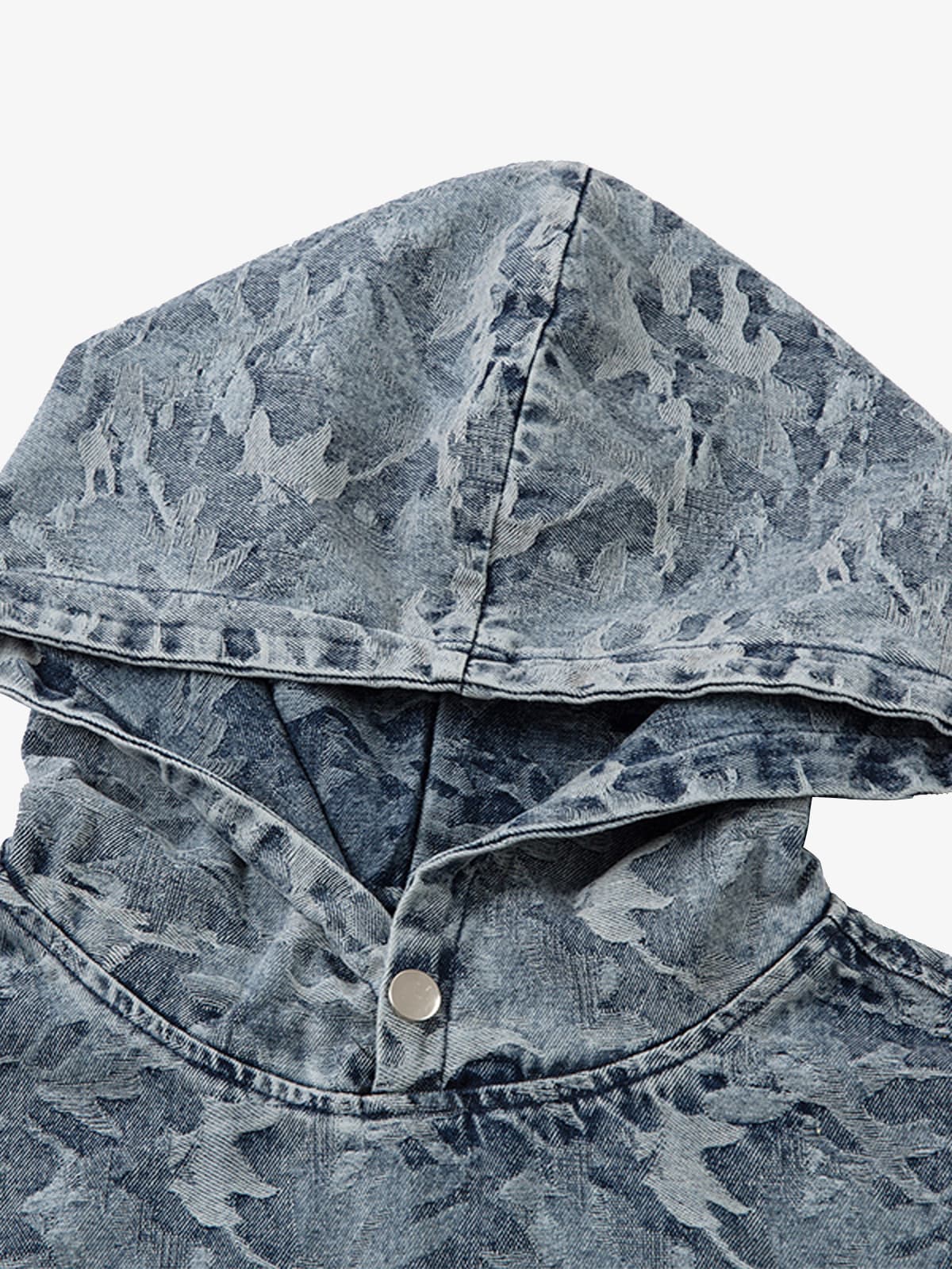 Camouflage Print Denim Hoodie with Front Pocket - Perfect for Casual and Streetwear Styles 