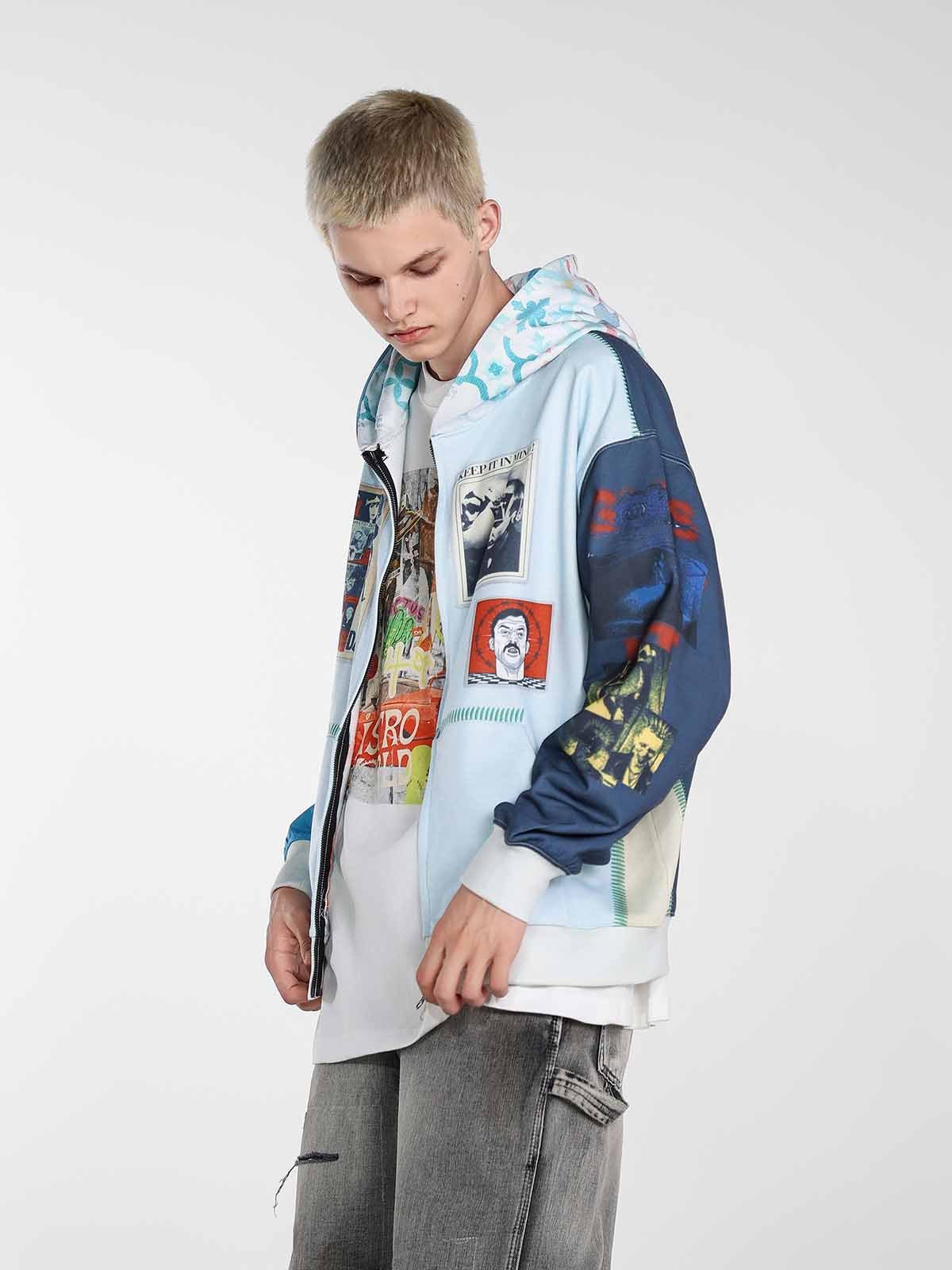 Stylish Graphic Hoodie with Unique Patchwork Design for Men