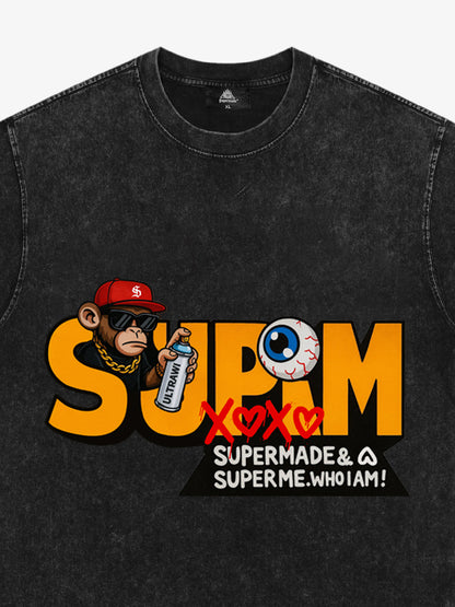 Supermade Trendy Hip-Hop Monkey Graffiti Font T-Shirt 