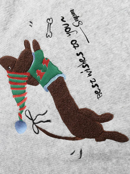 Festive Dachshund Embroidered Sweater for Kids 