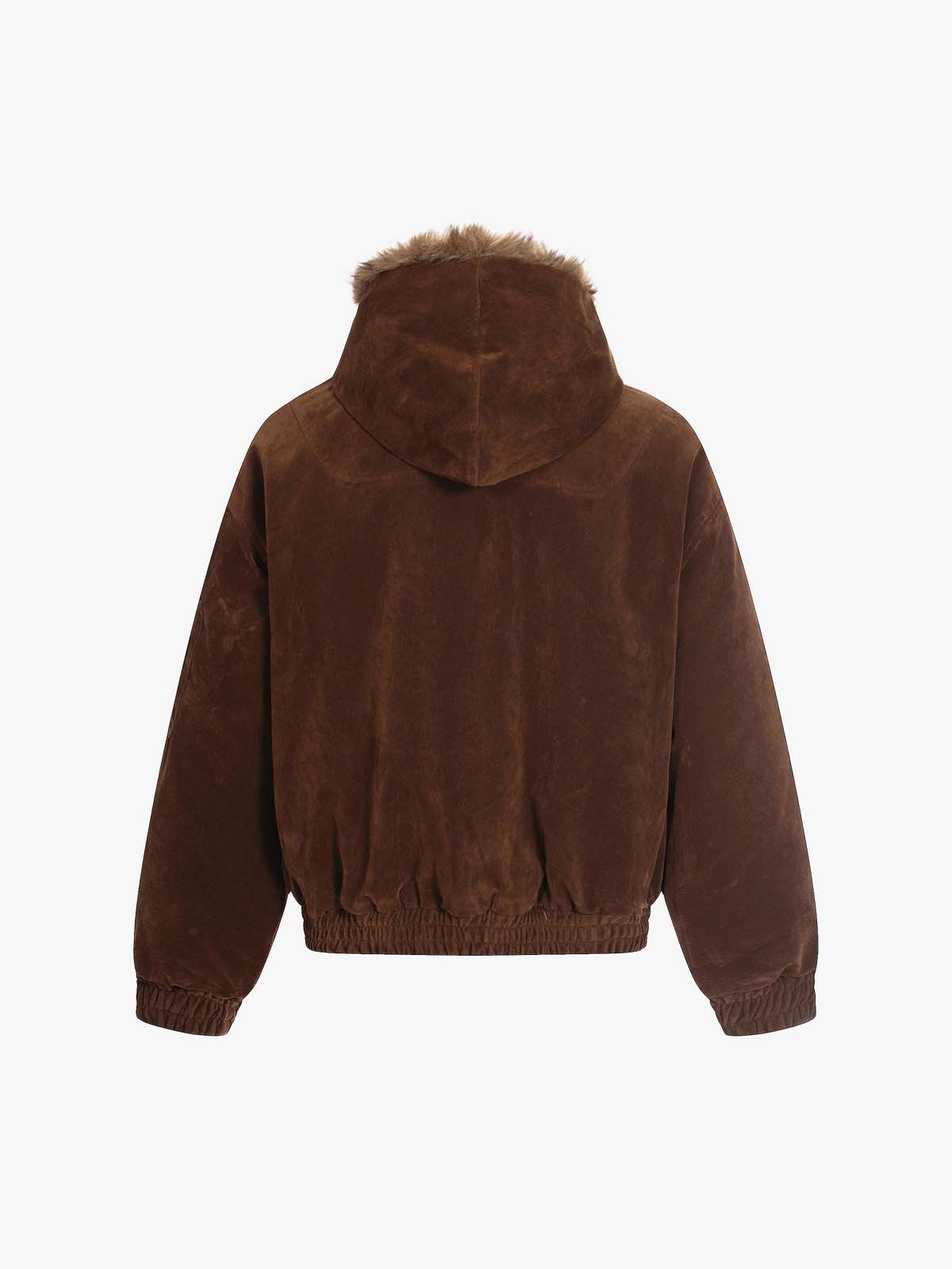 Fur Collar Suede Toggle Closure Padded Bomber Jacket