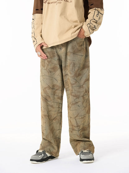 Unique Wide-Leg Denim Pants with Artistic Spider Design for Fashion Lovers 