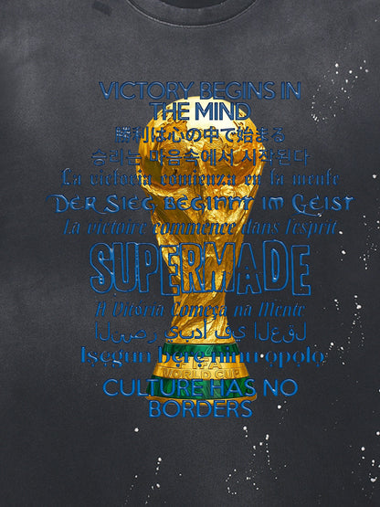 Heavy Wash Splash Ink Loose Edition Short Sleeve T-Shirt with "FIFA" World Cup Motif printed with the "FIFA" motto and multilingual design motif 