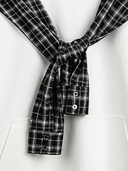 Stylish Plaid-Trimmed Hoodie with Sailor Collar Design for Women 