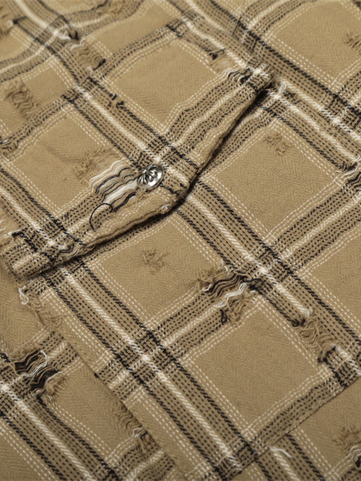 Ripped Plaid Cotton Long Sleeve Shirt for Men - Distressed Checkered Button-Up Casual overshirt?