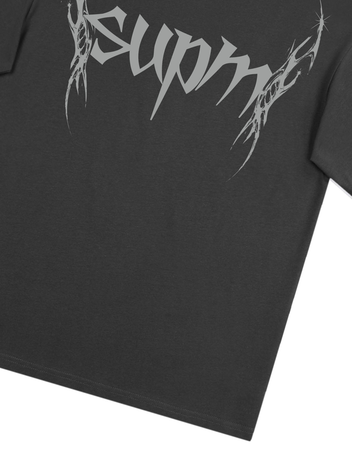 THE SUPERMADE Futuristic spiked pattern gothic style logo font design T-shirts 