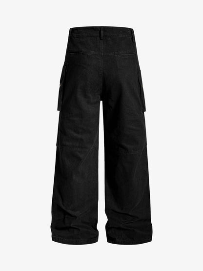 Cotton Twill Cargo Pants with Metal Studs Design Wide Leg Trousers for Men?