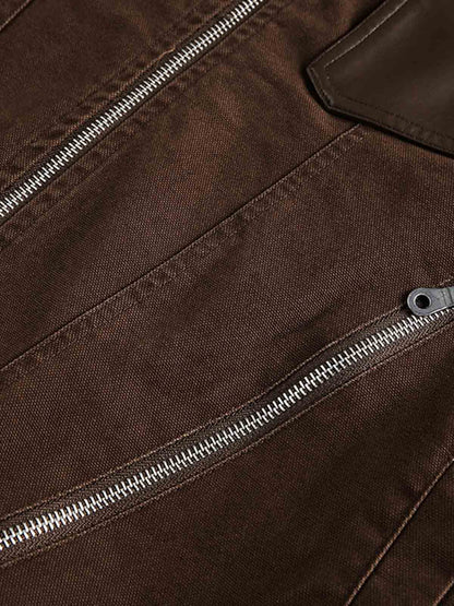 Retro Panelled Utility Multi Pocket Zip Up Bomber Jacket