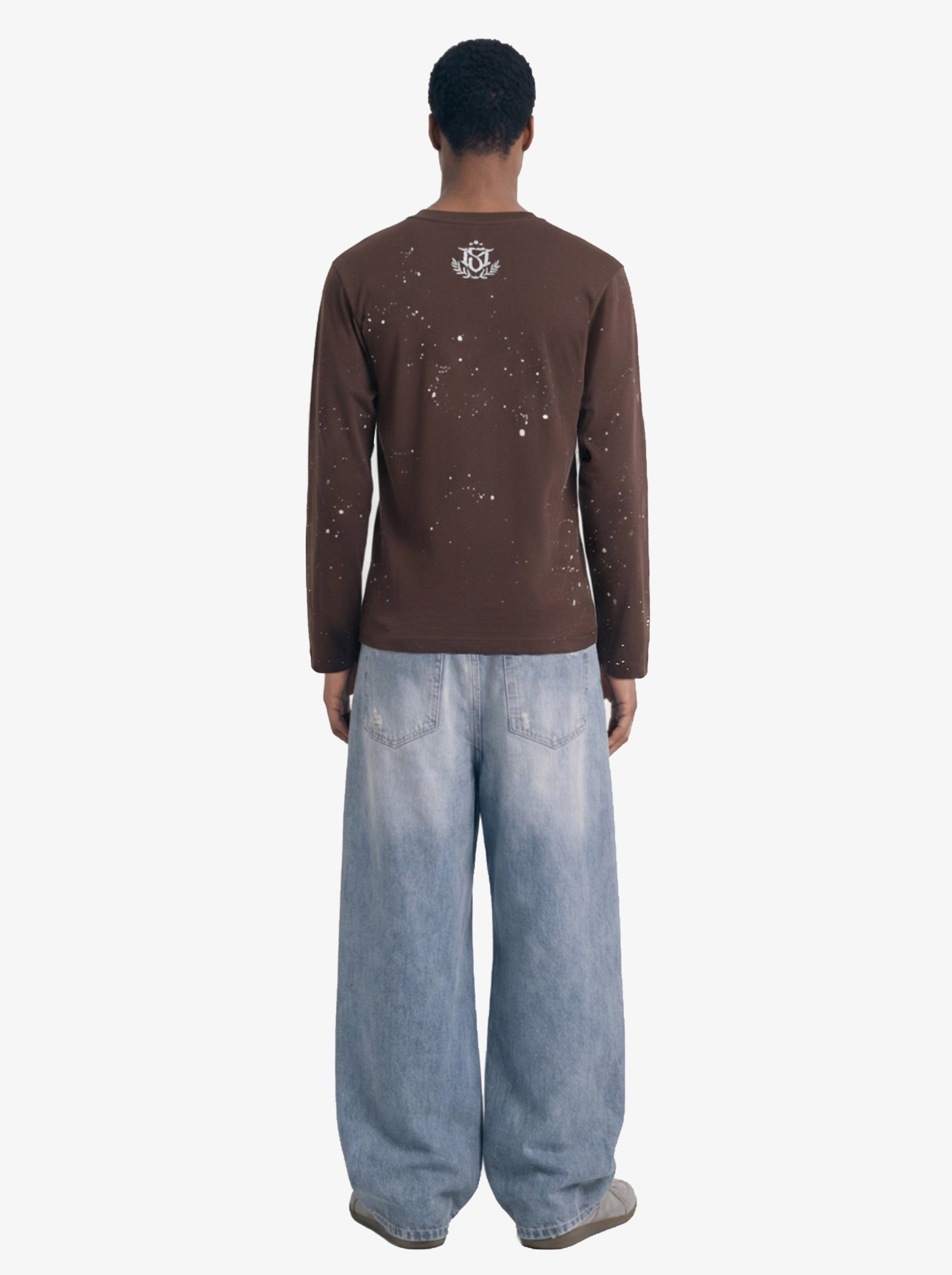 Cotton Washed Slim Fit Long-Sleeve T-Shirt with Splatter Graphic Print and Gothic 3D stereoscopic silicone printing Logo Design?