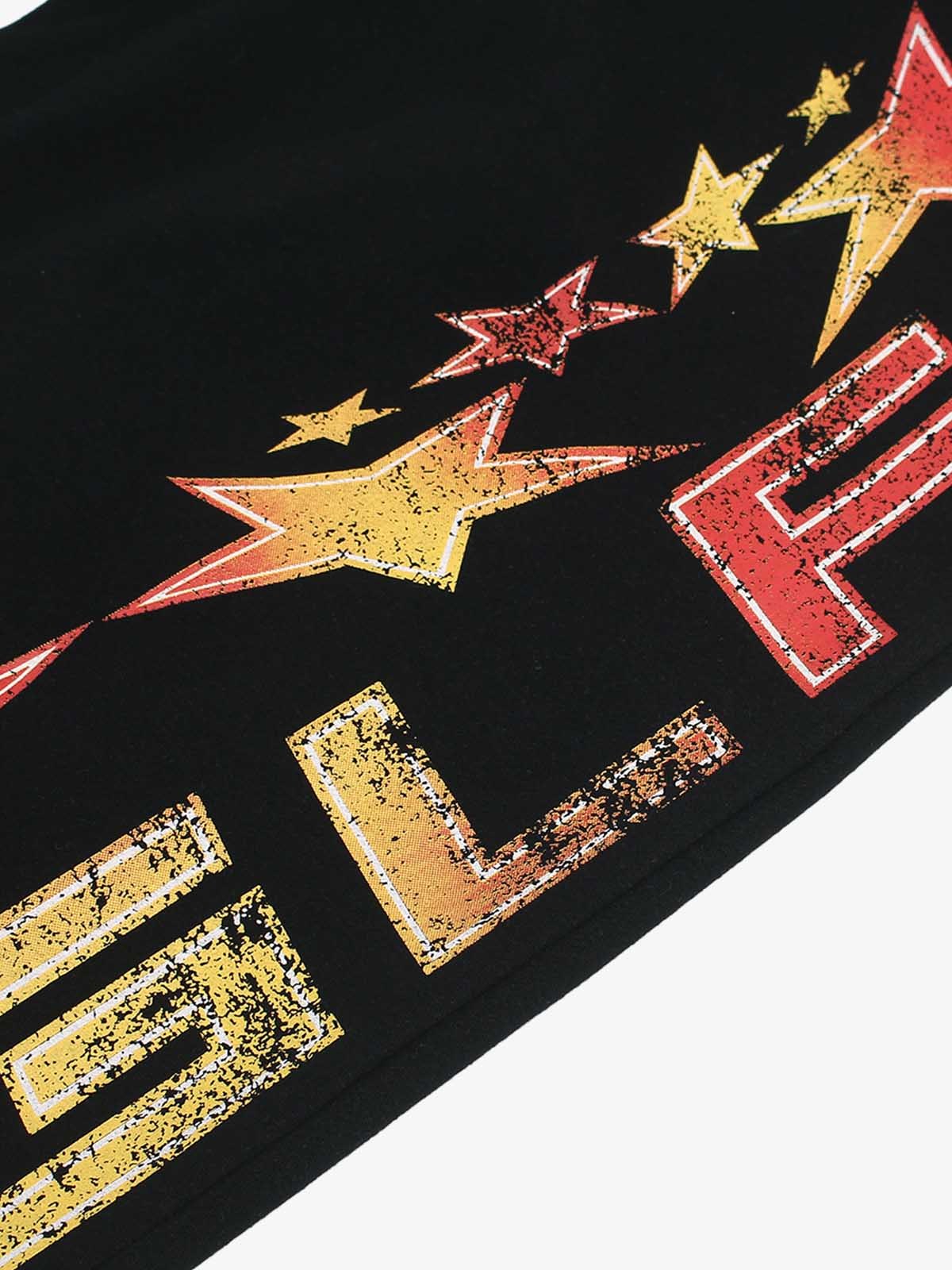 Retro Contrast Letter Star Print Fleece-Lined Sweatpants