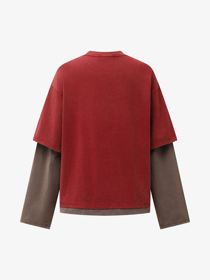 Street Color Matching Faux Two-piece Printed T-shirt 