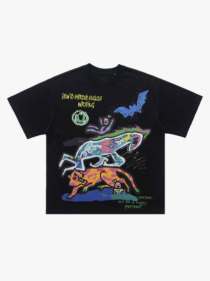 Cotton Graphic Print T-Shirt with Vibrant Street Art Design for Men?