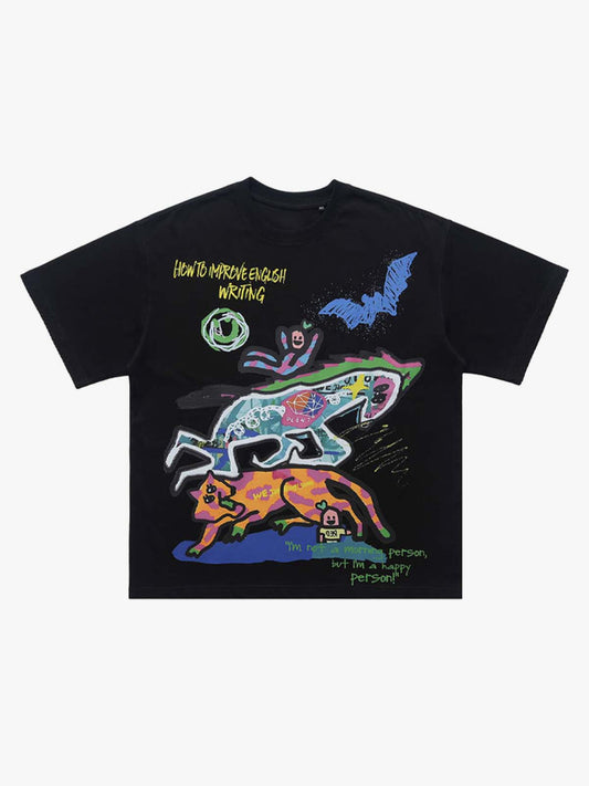 Cotton Graphic Print T-Shirt with Vibrant Street Art Design for Men?