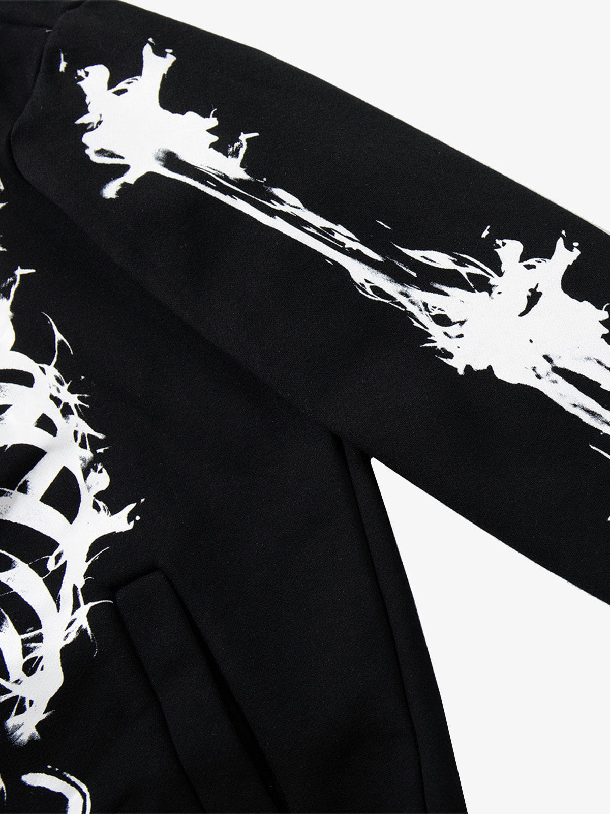 Street Washed Distressed Dark Skeletons Print Hoodie 