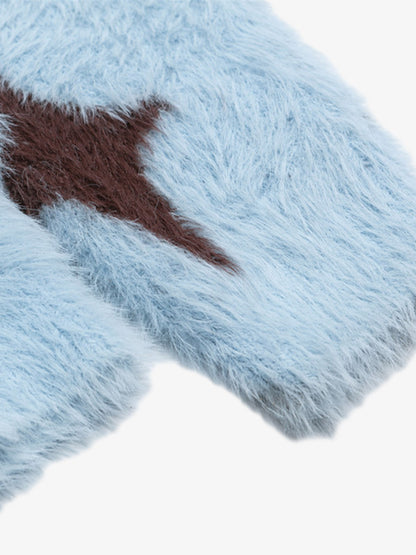 Fun Star Jacquard Sweater Crew Neck Sweater 