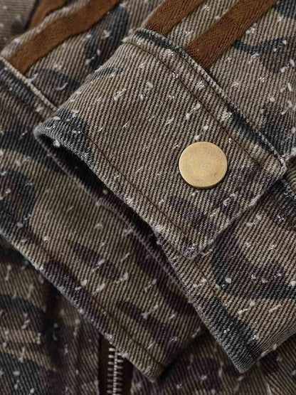 Camouflage Print Stand Collar Cropped Jacket