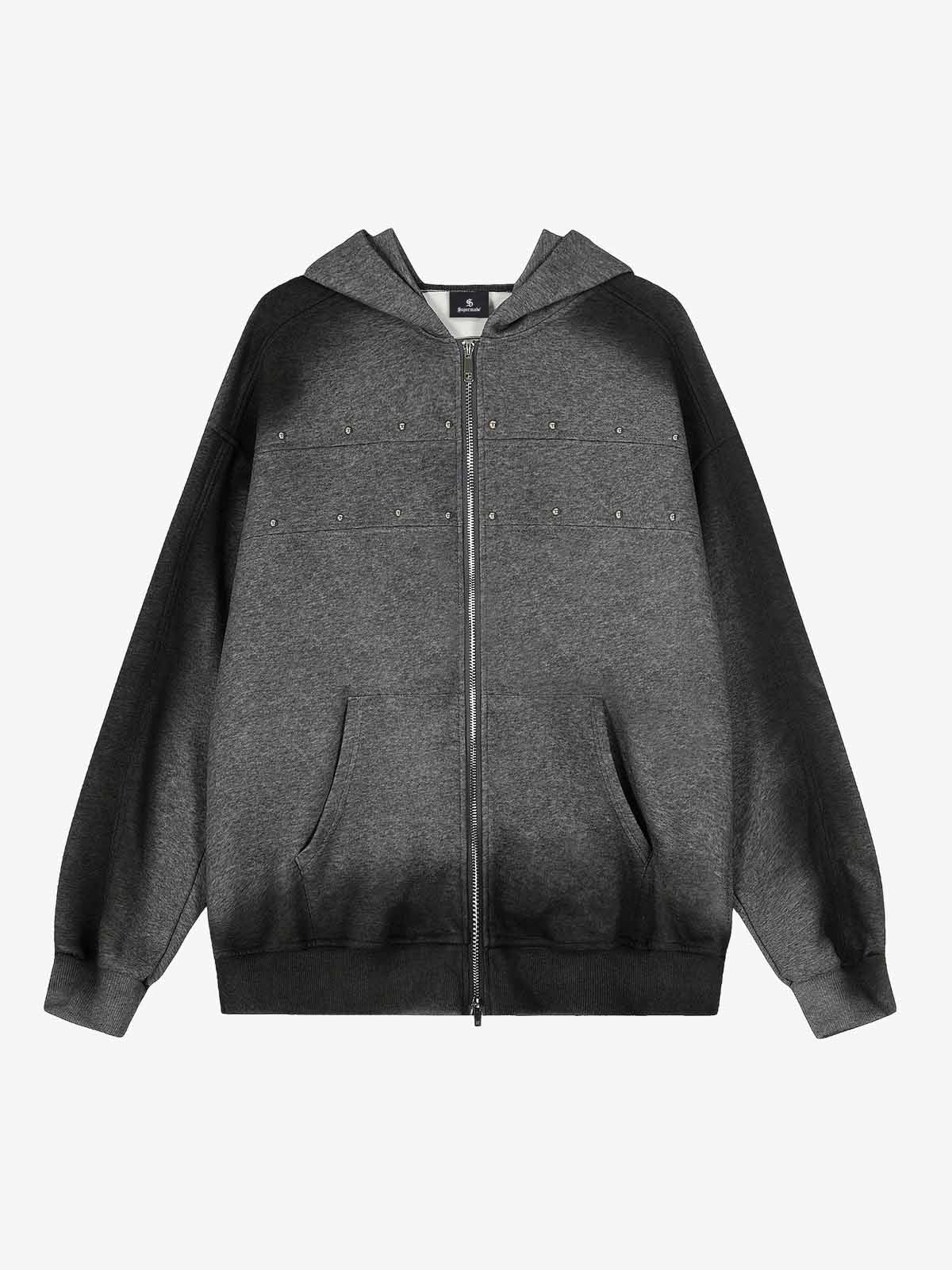 Cotton Blend Oversized Zip-Up Hoodie with Stud Detailing 