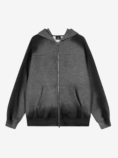 Cotton Blend Oversized Zip-Up Hoodie with Stud Detailing 
