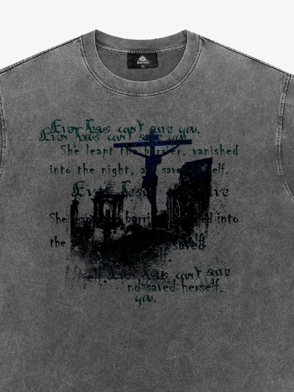 THE SUPERMADE  Vintage-Style Graphic T-Shirt with Inspirational Text and Cross Design 